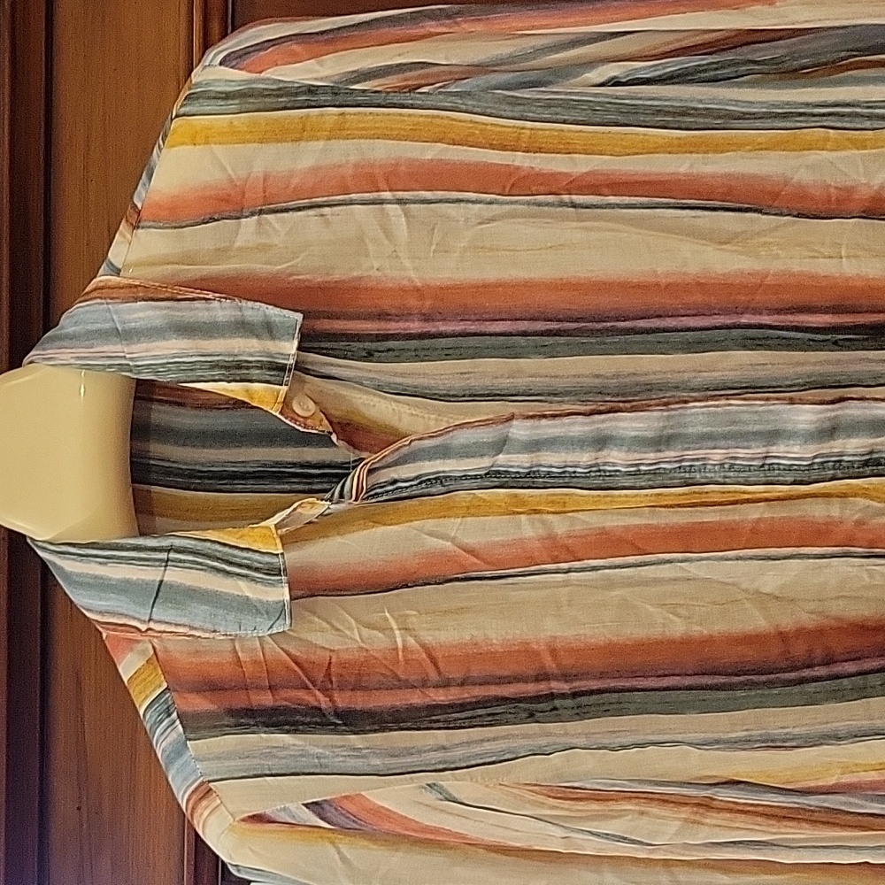 Bella Dahl | Colorful Striped Button Down Long Sleeve Blouse 100% Rayon - Size L - Picture 2 of 10
